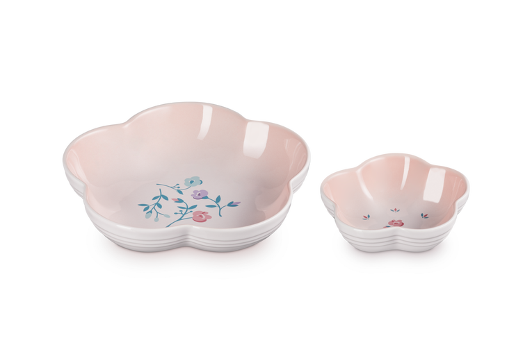 Stoneware Set of 2 Flower Dishes