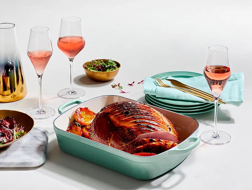 Whole Roasted Ham In Apple Cider, Mustard And Sage Served With Grilled Stonefruit