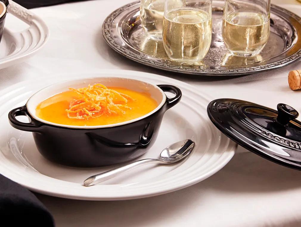 Vanilla Bean Panna Cotta with Amaretto Caramel & Candied Orange