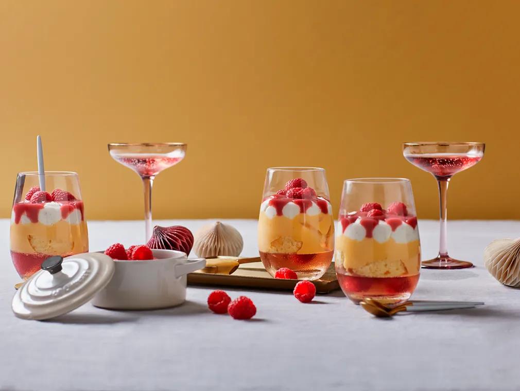 Sparkling Wine Jelly and Raspberry Curd Trifles
