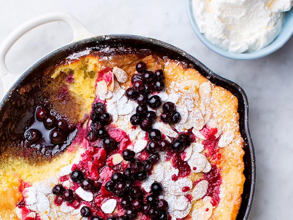 Lemon Buttermilk Baked Pudding with Blueberries