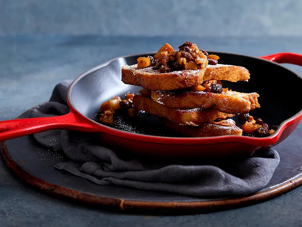 French Toasts With Spiced Apple Sultana & Walnut Topping